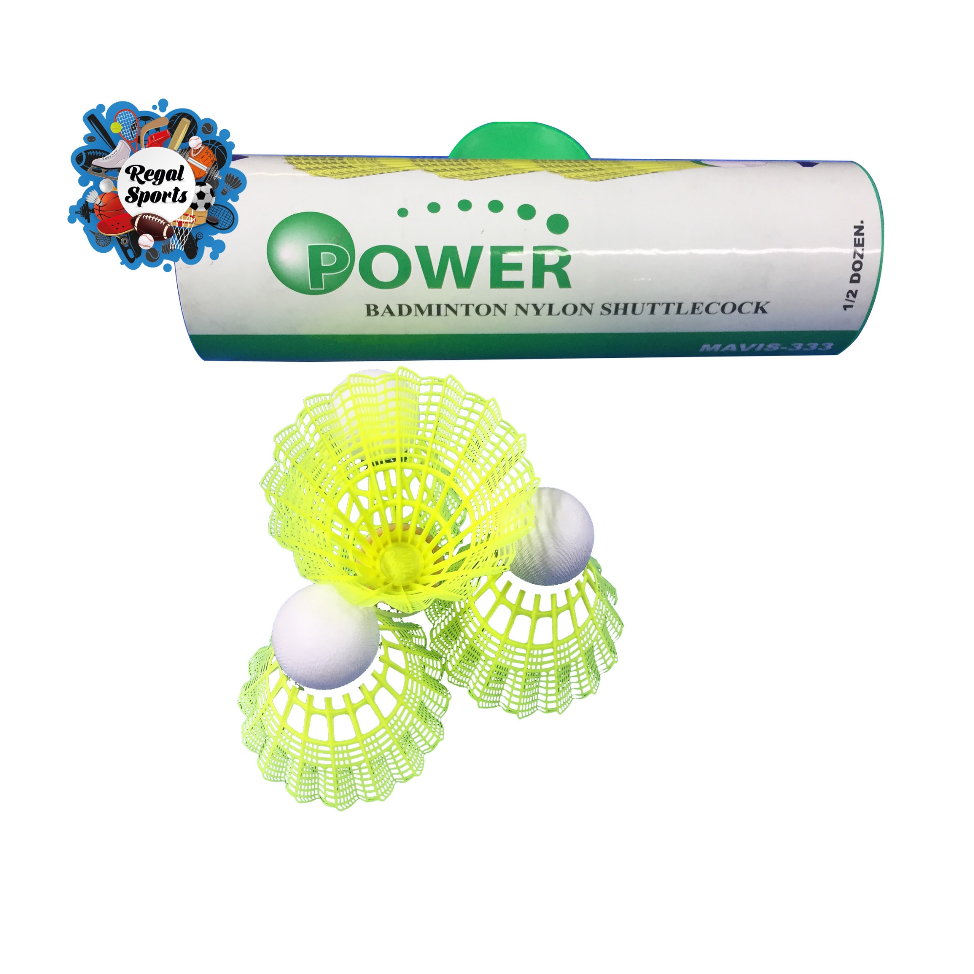 Picture of Badminton Shuttle Cock - Nylon - Power 333 - 12 Pcs - Yellow - Regal Sports - Yellow