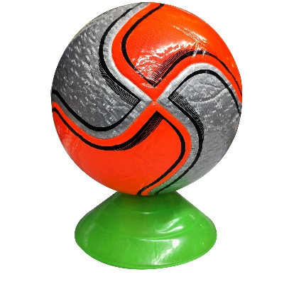 Picture of Professional Training Rubber Football – Orange & Silver Design with Green Base Stand - Orange