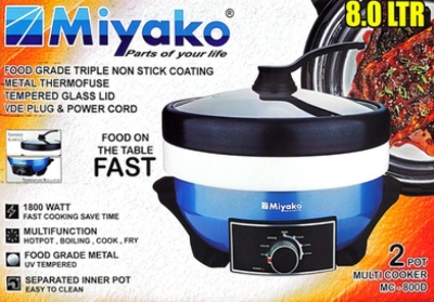 Picture of 8 Liter Miyako 2 Pot Electric Curry Cooker MC-800D | Miyako Electric Korai | Miyako Electric Multifunction Cooker | 1800 Watt