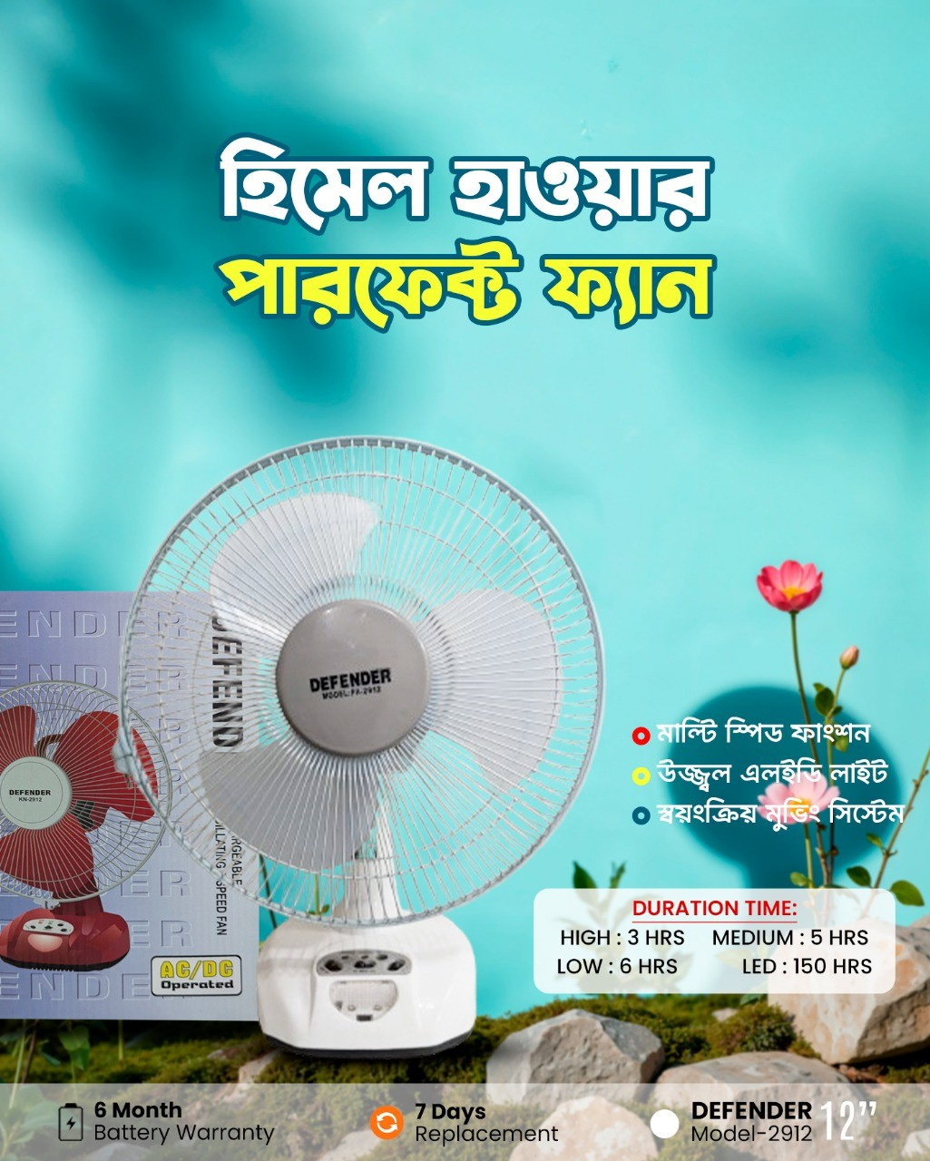 Picture of Defender KN-2912 Rechargeable Fan AC/DC with LED Multi-Function 12"
