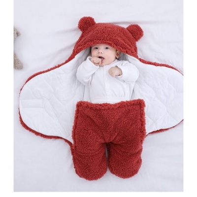 Picture of Baby Sleeping Bag Ultra-Soft Fluffy Fleece Newborn Receiving Blanket Infant Boys Girls ClothesSleeping Nursery Wrap Swaddle ( Chili Red )