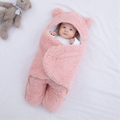 Picture of Baby Sleeping Bag Ultra-Soft Fluffy Fleece Newborn Receiving Blanket Infant Boys Girls ClothesSleeping Nursery Wrap Swaddle ( Pink )