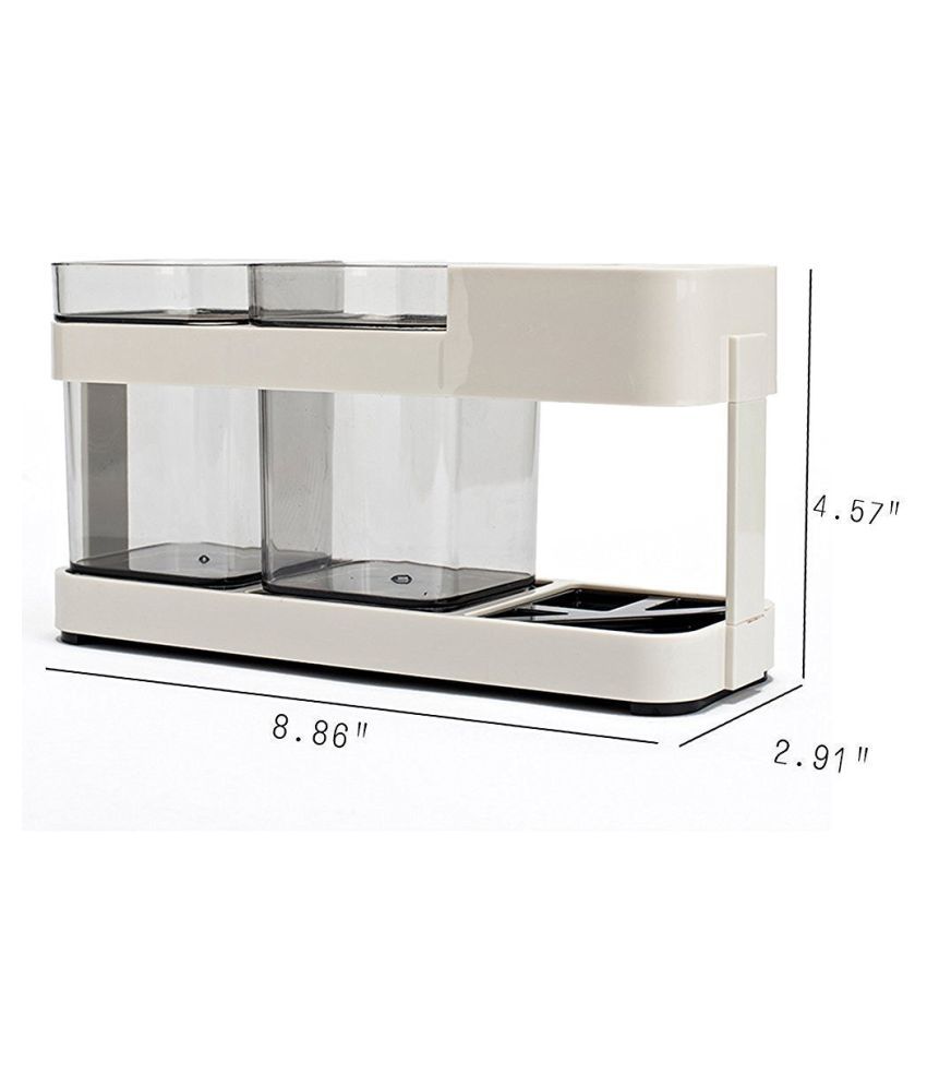 Picture of 2 CUPS With 1 TOOTHBRUSH HOLDER STAND TOOTHPASTE STORAGE RACK REMOVABEL STORAGE ORGANIZER ( White )