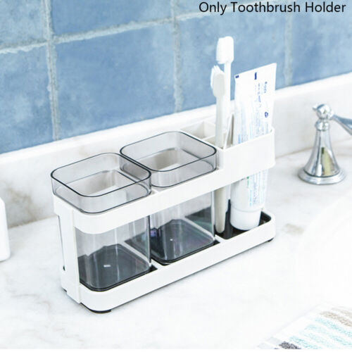Picture of 2 CUPS With 1 TOOTHBRUSH HOLDER STAND TOOTHPASTE STORAGE RACK REMOVABEL STORAGE ORGANIZER ( White )