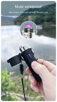 Picture of Metal Windproof Lighter Pulse Dual Arc Type C Fast Charging Strong Light Flashlight ( watereproof lighter )