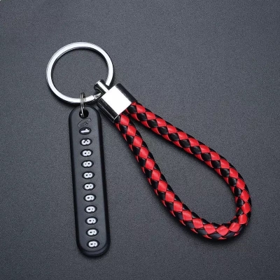 Picture of Pendant keychain Phone Number Bicycle Car Auto Motor Cycle Key Ring Anti-Lost Number Plate Mobile Number ( Red )