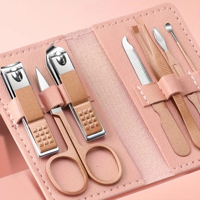 Picture of Professional 7 in 1 Colorful Nail Clippers Set with Leather Case – Travel Manicure Kit