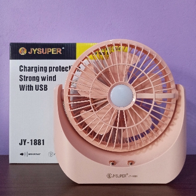 Picture of JYSUPER JY-1881 Rechargeable 8'' Desk Fan – Strong Wind, Up-Down Adjustable with LED Light ( Multicolor )