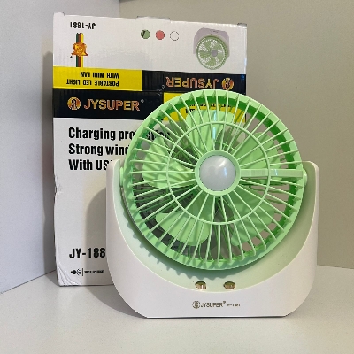 Picture of JYSUPER JY-1881 Rechargeable Strong Wind Up-Down Movable Portable 6"- 8'' Desk Fan With LED Lamp ( Multicolor )