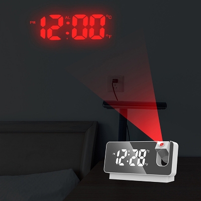 Picture of Sabhradl Led Digital Projection Clock Mirror 180°Rotation Large Screen Date Time Temperature Electronic Alarm Clock for Bedroom-A ( White )