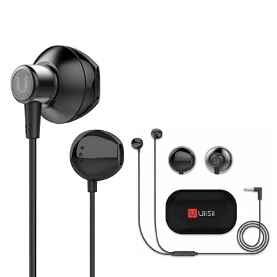 Picture of Uiisii Hm12 Half In-Ear Headset Metal Bass Music Earphone Wired Headphones With Mic And Pouch Bag - Headphone - Headphone - Ear Phone - Earphone - Headphone ( Black )