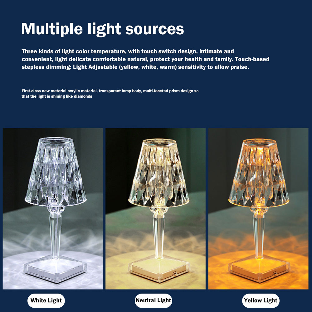 Picture of USB Charging Touch Crystal Table Lamp Acrylic Diamond Table Lamp Best For Bedroom Living Room Dining Table ( Antique White )