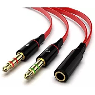 Picture of Audio Y Female Headset Splitter Dual Audio Port for Earphones and Computer, Share Audio with Friends, Compatible with CTIA Audio Ports - Red