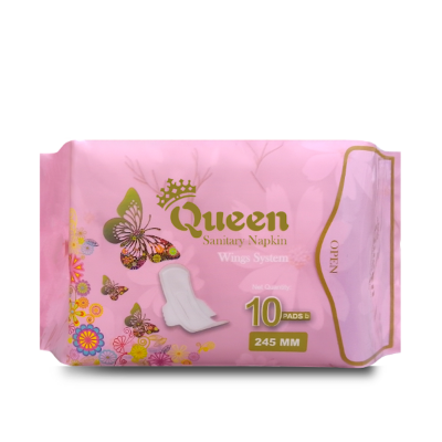 Picture of Queen Sanitary Napkin - Wings System - Ultra Thin - 100% Cotton -  Combo of 10 Pack - 100 Pads