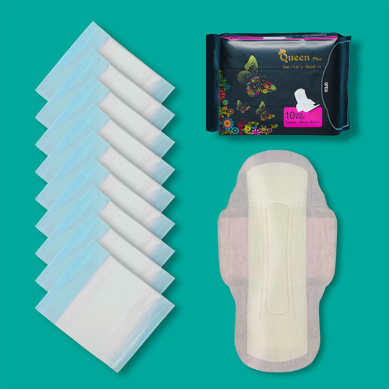 Picture of Queen Plus Sanitary Napkin - Wings system - Ultra Thin - 100% Cotton - Combo of 10 Pack - 100 Pads