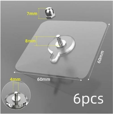 Picture of Self Adhesive Nails Poster Seamless Wall Hook Waterproof Durable Transparent Screw Hanger Hook for Kitchen Bathroom - Wall Hook /6 pics(Clear)