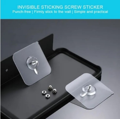 Picture of Self Adhesive Nails Poster Seamless Wall Hook Waterproof Durable Transparent Screw Hanger Hook for Kitchen Bathroom - Wall Hook /6 pics(Clear)