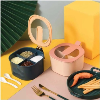 Picture of Multi Storage 4 Section Kitchen Spices Lid Box With Spoons(Multicolor)