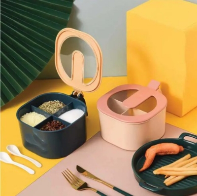 Picture of Multi Storage 4 Section Kitchen Spices Lid Box With Spoons(Multicolor)