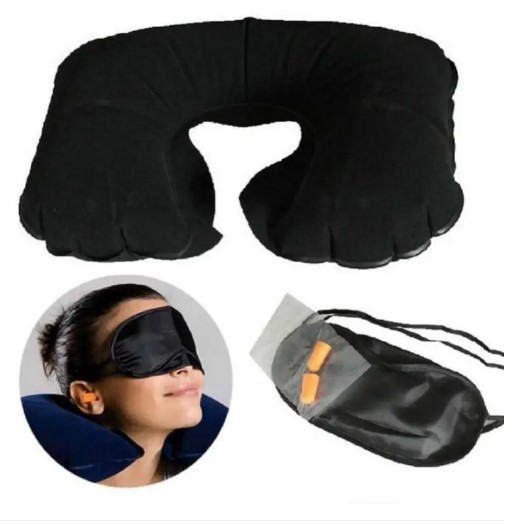 Picture of 3 In 1 Travel Selection - Multicolor (Neck Pillow, Eye Cover, Earplug)(Black)