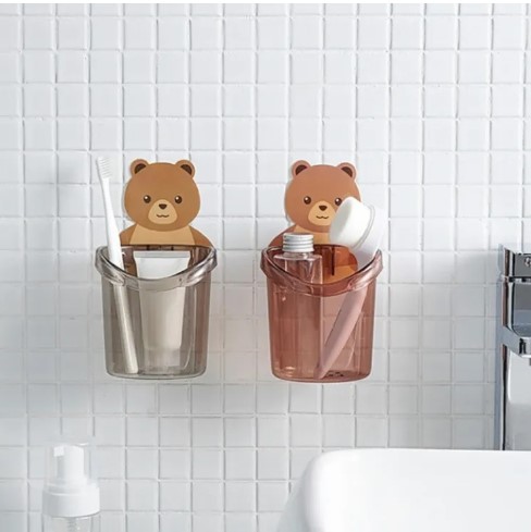 Picture of Brush Cup Wall Mounted Shaver Cartoon Self-adhesive Cups Self-draining Toothbrush Holder Bracket Restroom Essentials-Multicolor(Multicolor)