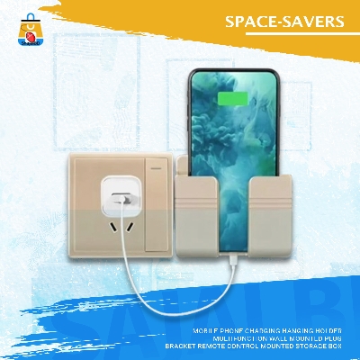 Picture of Mobile Phone Charging Hanging Holder Multifunction Wall Mounted Plug Bracket Remote Control Mounted Storage Box(Multicolor)