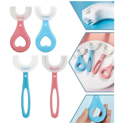 Picture of 2pcs-Baby Toothbrush Children 360 Degree U-shaped Child Toothbrush, Teethers, Soft Silicone Baby Brush(Multicolor)