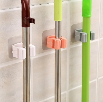 Picture of 1pcs- Wall Mounted Mop Organizer Holder Brush Broom Hanger Home Storage Rack Bathroom Suction Hanging Pipe Hooks Household Tools(Multicolor)