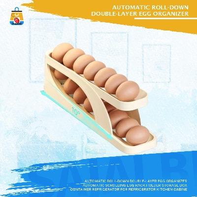 Picture of Automatic Roll-Down Double-Layer Egg Organizer, Automatic Scrolling Egg Rack Holder Storage Box Container Refrigerator for Refrigerator Kitchen Cabine(Multicolor)
