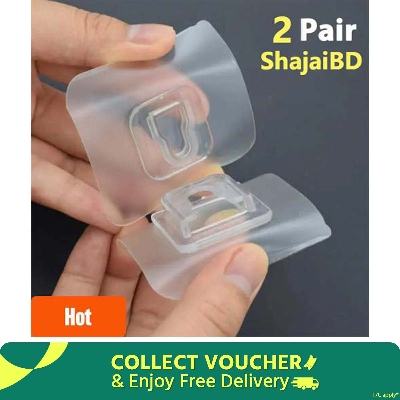 Picture of 2 Pair- Double Sided Wall Adhesive Hook Paste Plug Socket Holder Cable Storage Plug Fixing Organize Seamles Waterproof Reusable - Wall Hook(Clear)