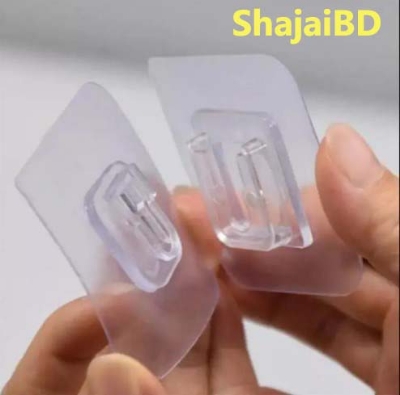 Picture of 2 Pair- Double Sided Wall Adhesive Hook Paste Plug Socket Holder Cable Storage Plug Fixing Organize Seamles Waterproof Reusable - Wall Hook(Clear)