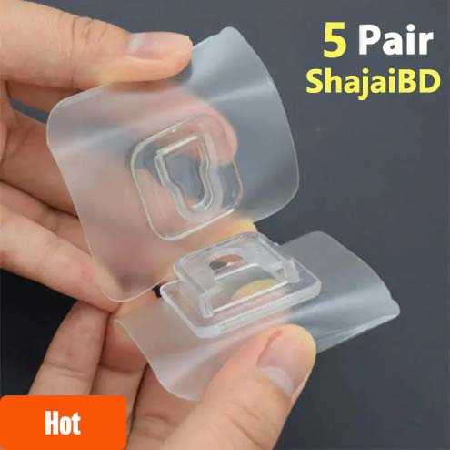 Picture of 5 Pair Double Sided Wall Adhesive Hook Paste Plug Socket Holder Cable Storage Plug Fixing Organize Seamles Waterproof Reusable - Wall Hook(Clear)