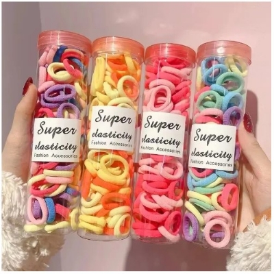 Picture of 100Pcs Kids Elastic Hair Band Girls Sweet Scrunchie Rubber Band Children Hair Tie Ponytail Holder Headband Baby Hair Accessories(Multicolor)