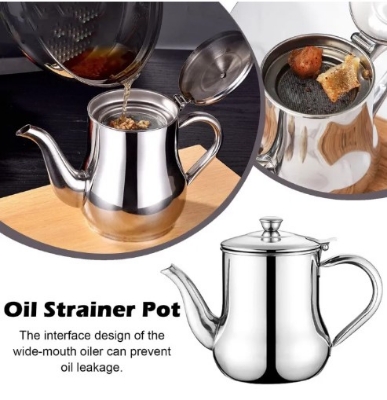 Picture of Stainless Steel Oil Tank Large Capacity Oil Bottle Kitchen Oil Filter Pot Soy Sauce Vinegar Container Coffee Pot(Silver)