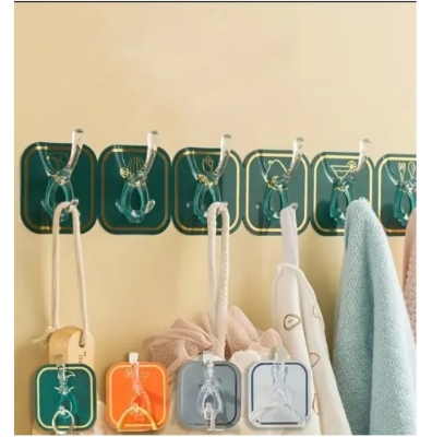 Picture of 6 pcs hook set Cuttable Key Necklace Hanger Waterproof Bath Ball Towel Rack Space-saving Sundries Holder Strong Bearing Storage Shelf Self-adhesive Row Hook(Multicolor)