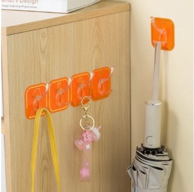 Picture of 6 pcs hook set Cuttable Key Necklace Hanger Waterproof Bath Ball Towel Rack Space-saving Sundries Holder Strong Bearing Storage Shelf Self-adhesive Row Hook(Multicolor)