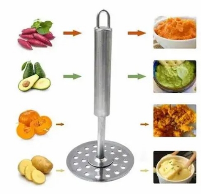Picture of Potatoes Crusher Stainless Steel Pressed Potato Masher Ricer Puree Juice Maker Potato Pusher Smooth Mashed Fruit Tools Kitchen(Silver)