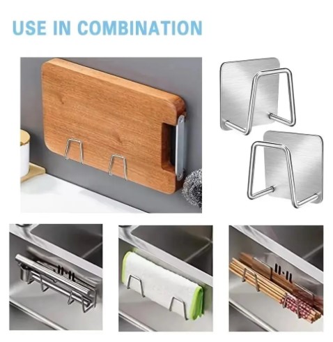 Picture of 1Pcs- Kitchen Sink Sponge Rack Drain Storage Holder Self Adhesive Stainless Steel Wire Ball Rag Brush Organizer Wall Hooks(Silver)