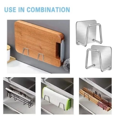 Picture of 1Pcs- Kitchen Sink Sponge Rack Drain Storage Holder Self Adhesive Stainless Steel Wire Ball Rag Brush Organizer Wall Hooks(Silver)