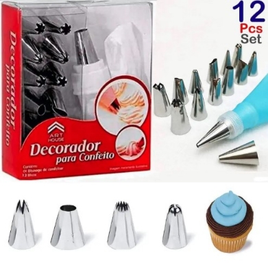 Picture of 12 piece set, cake decorating Set For Bakery, Cake decorating tools(Silver)