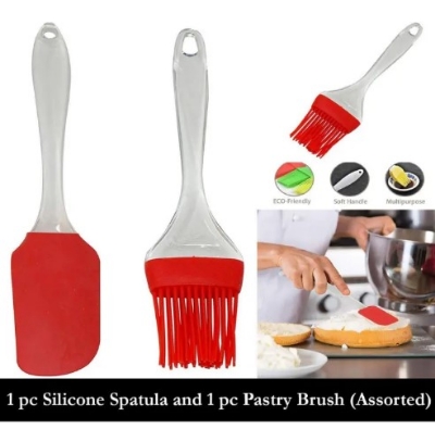 Picture of 2 pieces set- Silicon Spatula and Oil Brush Set for Cooking BBQ Cakes Bread and Butter(Multicolor)