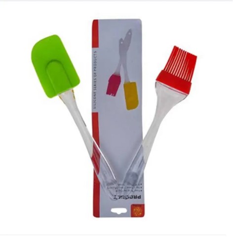 Picture of 2 pieces set- Silicon Spatula and Oil Brush Set for Cooking BBQ Cakes Bread and Butter(Multicolor)