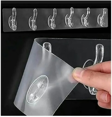 Picture of 2 In 1 Self Adhesive Wall Hooks Waterproof Transparent Adhesive Hooks for Wall Hook -3pcs(Clear)
