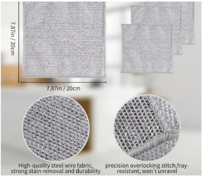 Picture of Rust Removal Cleaning Cloth Kitchen Magic Dishwashing Towel Metal Steel Brush double -layer Non Stick Oil Dishrag Magic Coffee Stain Pan Rag Kitchen Cleaning Supplies single layer(Silver)