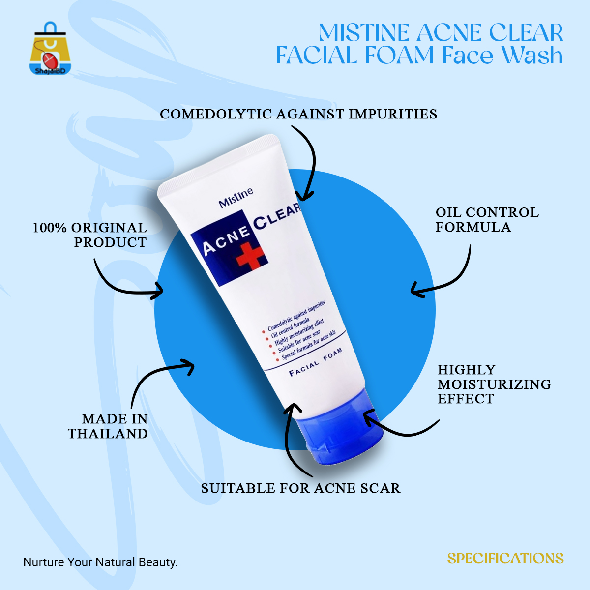 Picture of MISTINE ACNE CLEAR FACIAL FOAM 85G. Face Wash (Made In Thailand) - Shajai BD(White)