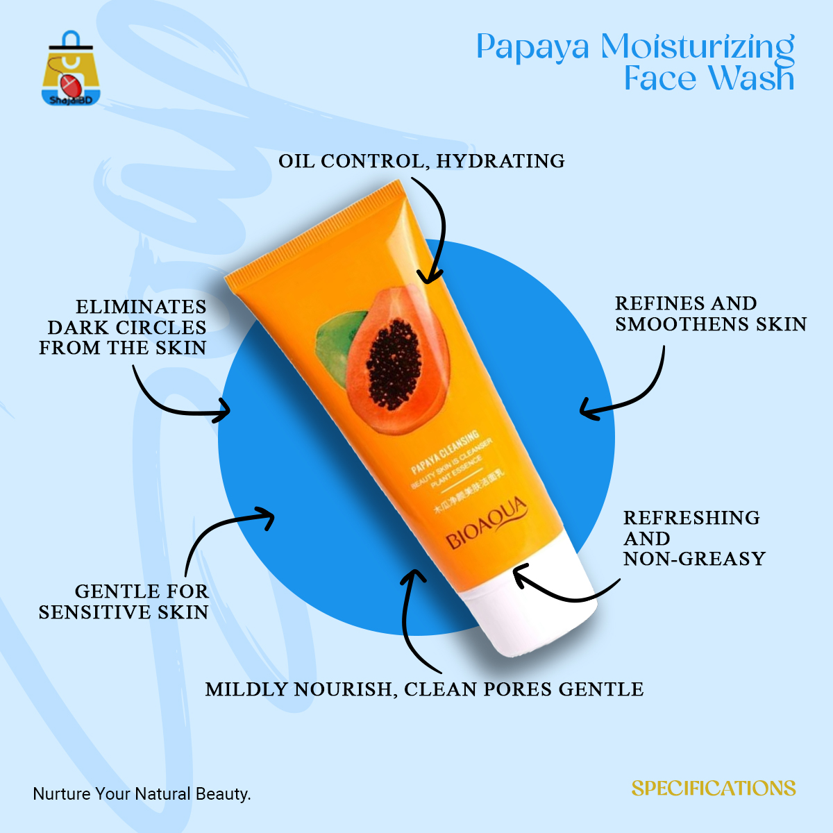 Picture of Papaya Moisturizing Face Wash -100G - Shajai BD(Orange)