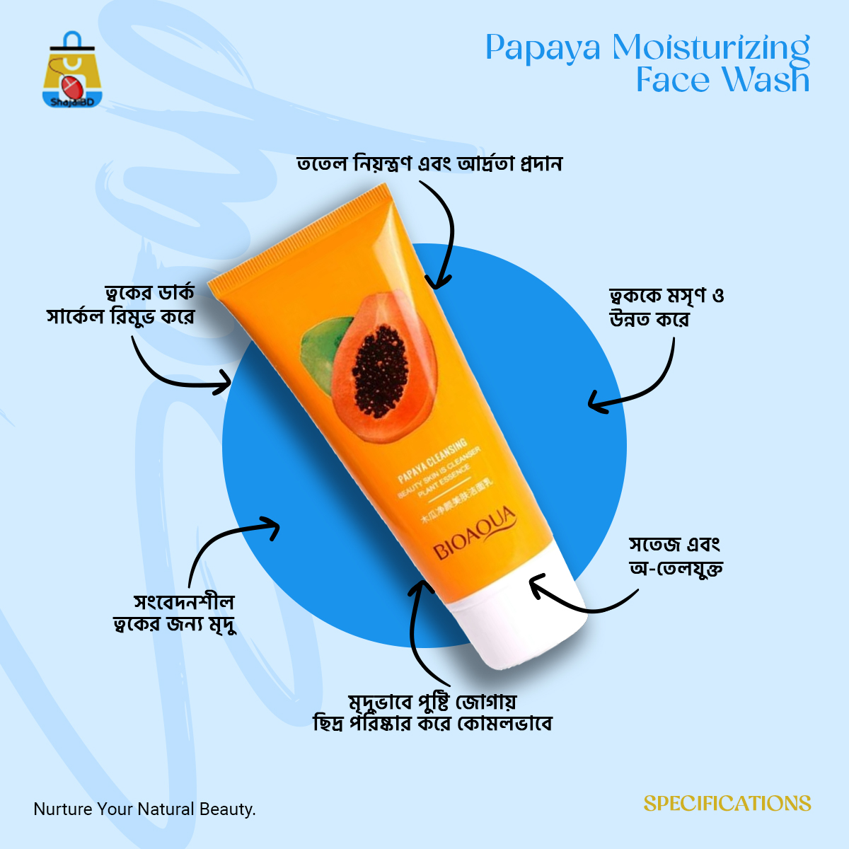 Picture of Papaya Moisturizing Face Wash -100G - Shajai BD(Orange)