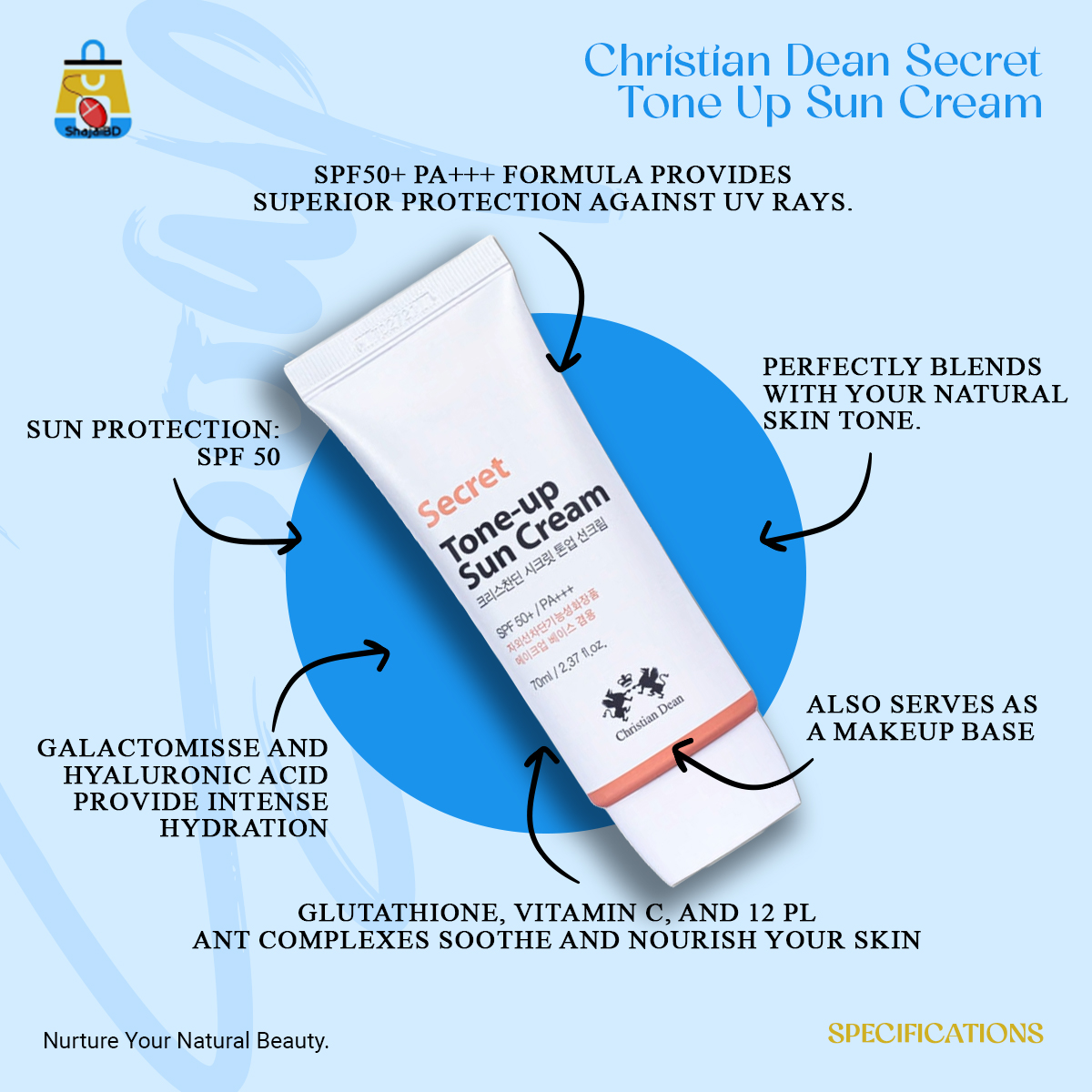 Picture of Christian Dean Secret Tone Up Sun Cream 70ml - Shajai BD(White)