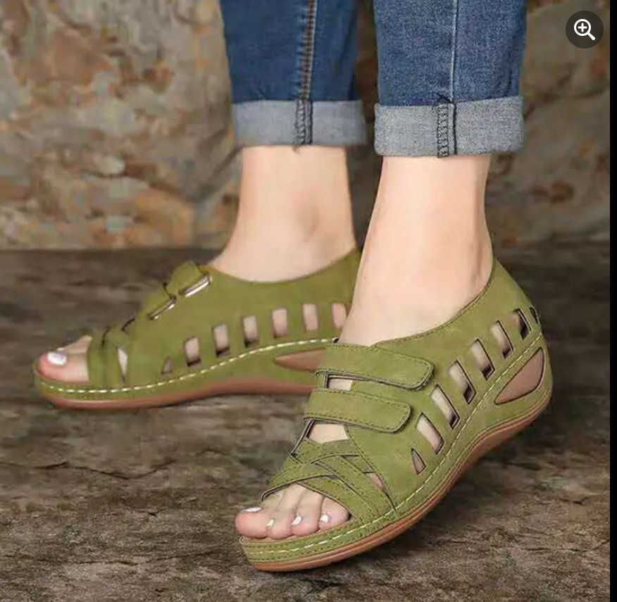 Picture of Summer Casual Vintage Wedge Platform Sewn Leather Slip-On Ladies Sandals