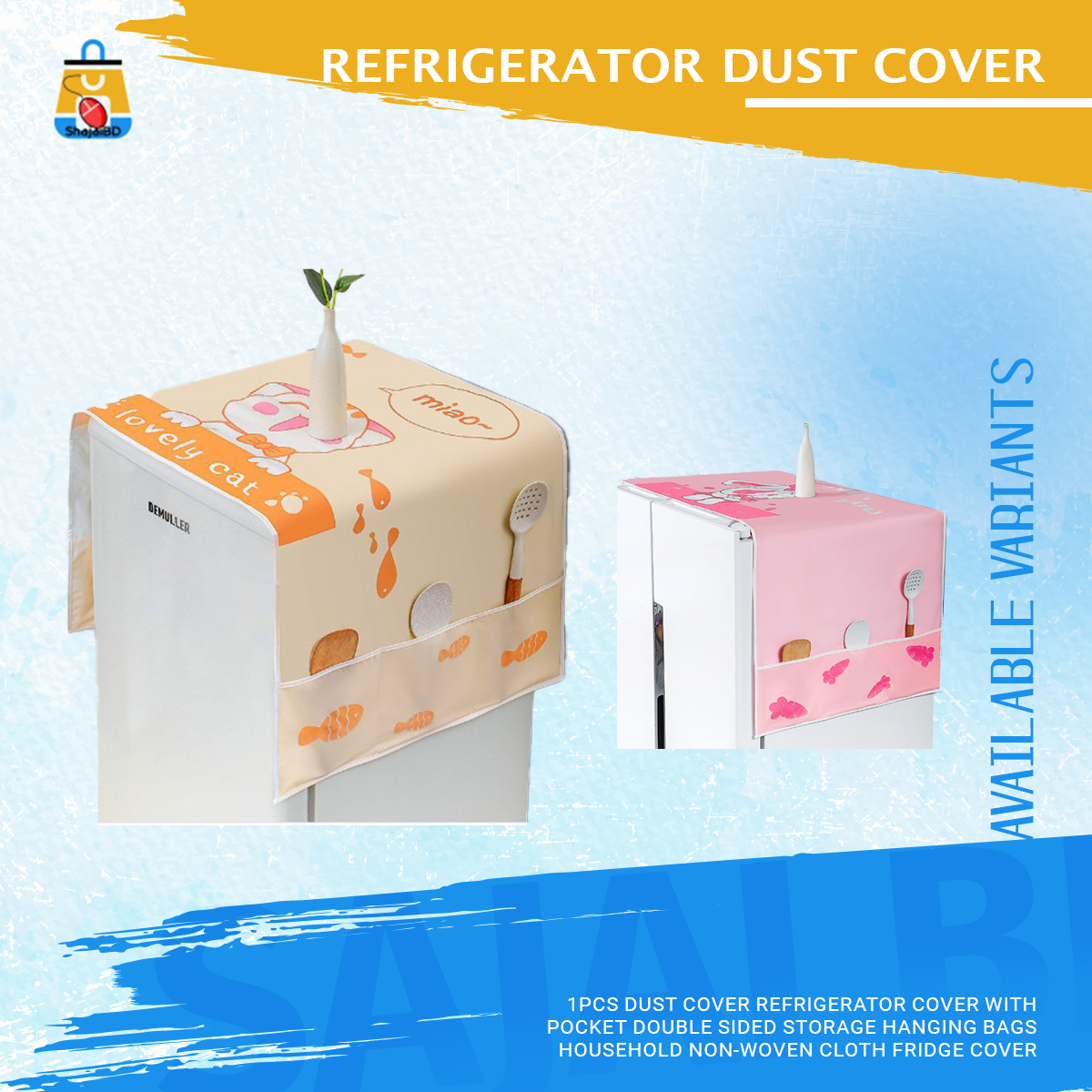 Picture of 1PCS Dust Cover Refrigerator Cover with Pocket Double Sided Storage Hanging Bags Household Non-Woven Cloth Fridge Cover